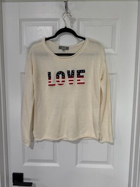 Cream 'LOVE' Graphic Knit Pullover Sweater